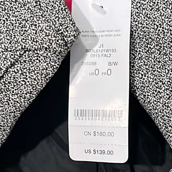 Bebe Alina Tweed Bow Front Vest. Size-0. New with Tags. - Picture 4 of 6